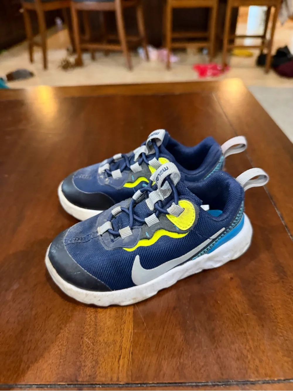 Nike Kids Navy and Neon Yellow Slip-On Athletic Sneakers